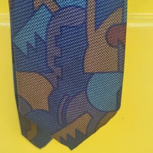 Vintage Bill Blass for Stern’s Abstract Silk Tie | Blue Brown Geometric | Slim 3